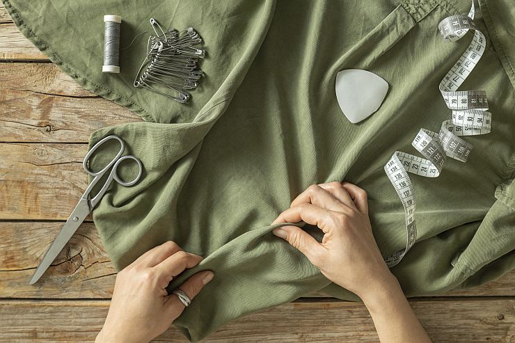 uniform fabric made from synthetic fibers used in workwear and professional clothing, close-up textile texture