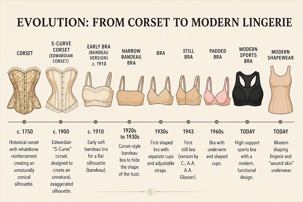 The history of the bra at a glance – infographic showing the evolution of bras through history