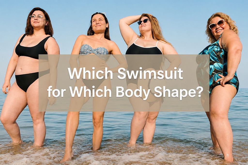 Which swimsuit for which body type infographic showing flattering swimwear styles for different figures