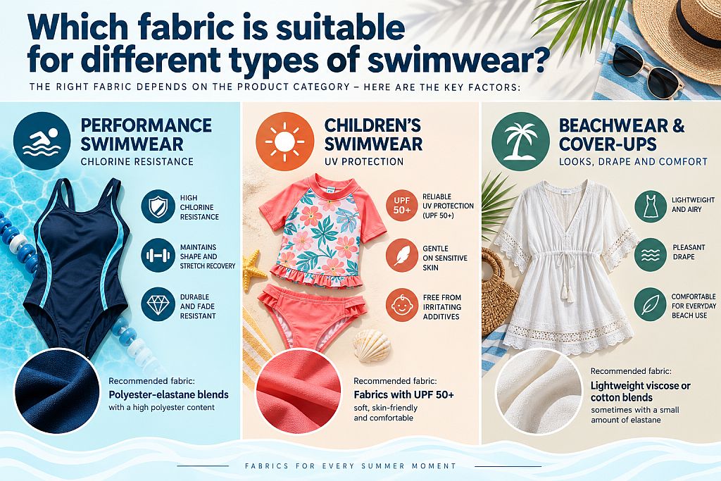 Which fabric is suitable for different types of swimwear? Infographic