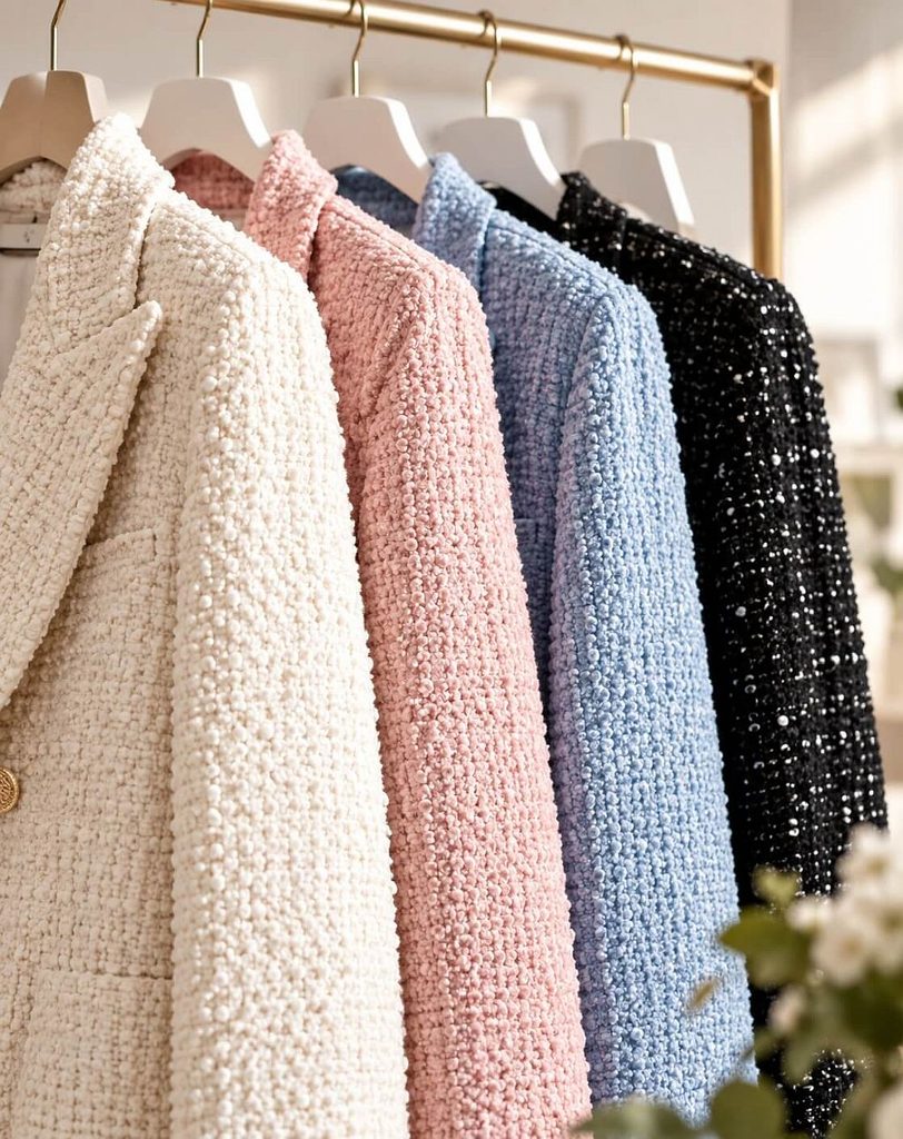 Bouclé fabric for sewing with a characteristic looped texture